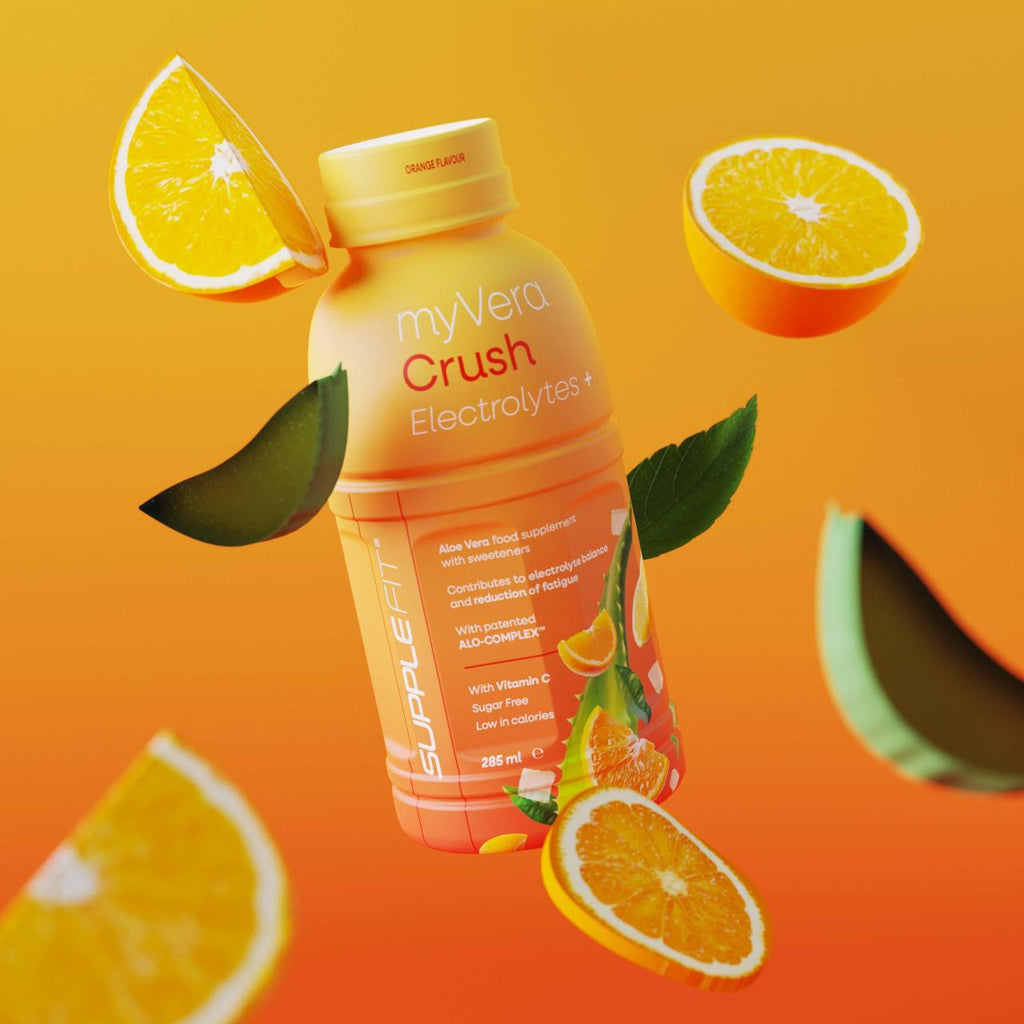 INTA006-12 - MYVERA CRUSH Electrolytes + | Suplemento alimenticio con edulcorantes en frascos monodosis de 285 ml (pack de 12) - 3420 ml