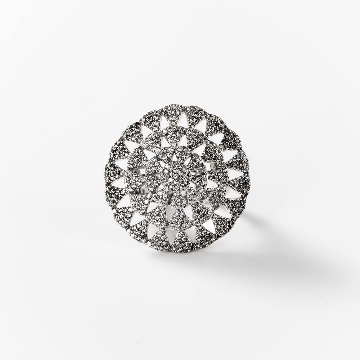 BIGAS033 - Anillo Círculos de luz de metal rodiado