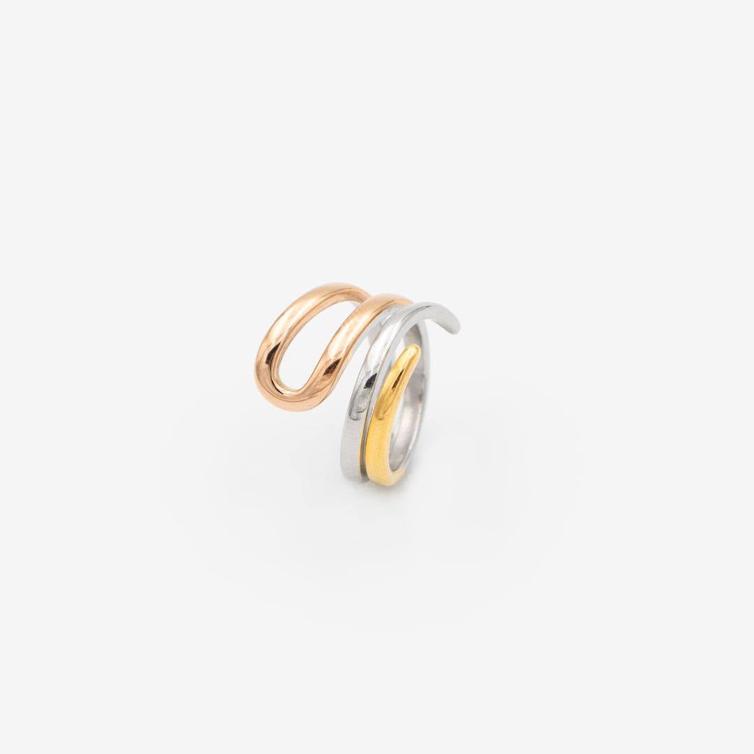 BIGAS096 - Anillo «Metallic Trio» chapado en oro amarillo de 18 quilates y oro rosa