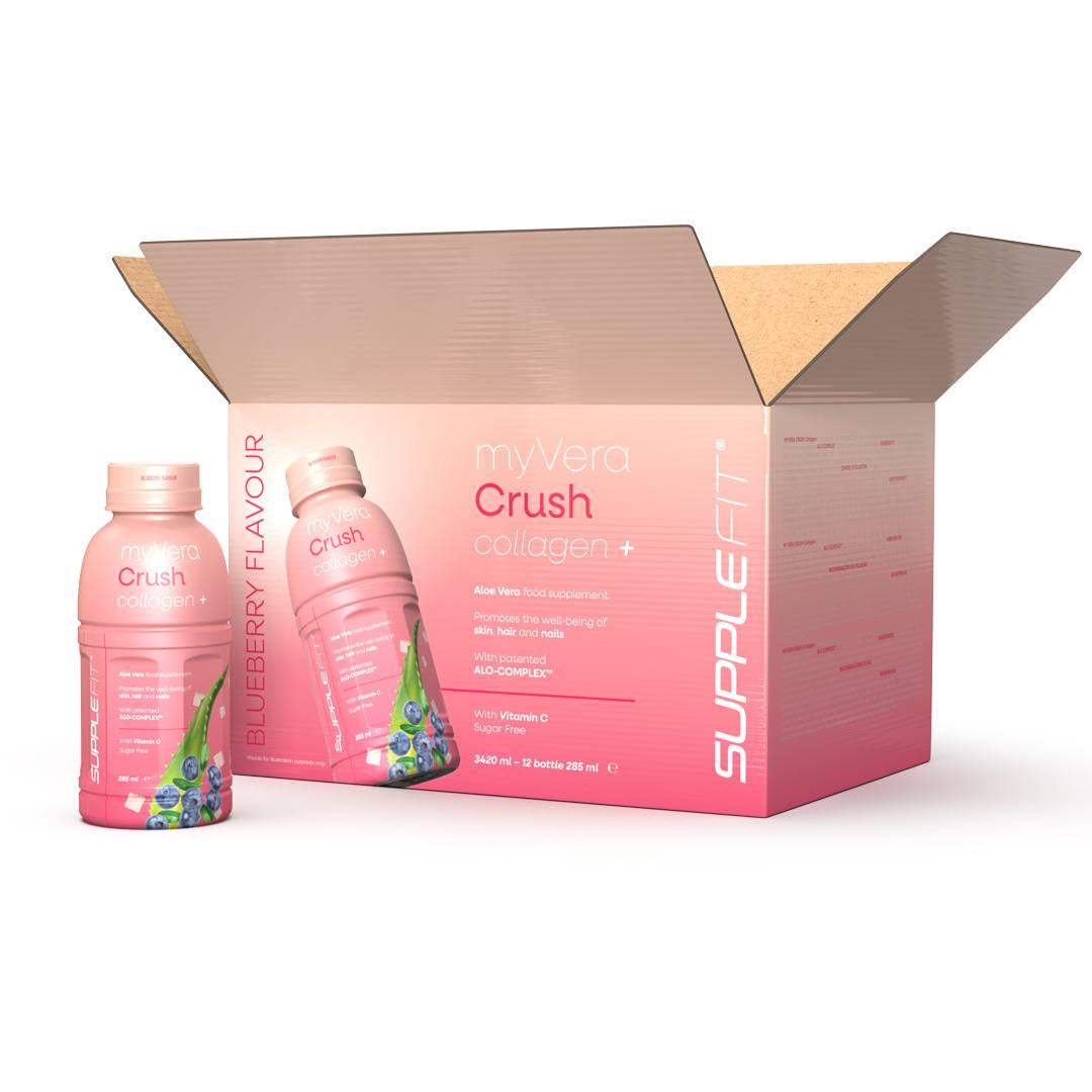 INTA001-12 - MYVERA CRUSH Collagen + | Suplemento alimenticio en frascos monodosis de 285 ml (pack de 12) - 3420 ml