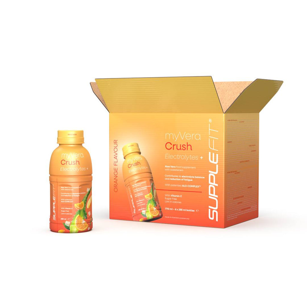 INTA006-06 - MYVERA CRUSH Electrolytes + | Suplemento alimenticio con edulcorantes en frascos monodosis de 285 ml (pack de 6) - 1710 ml