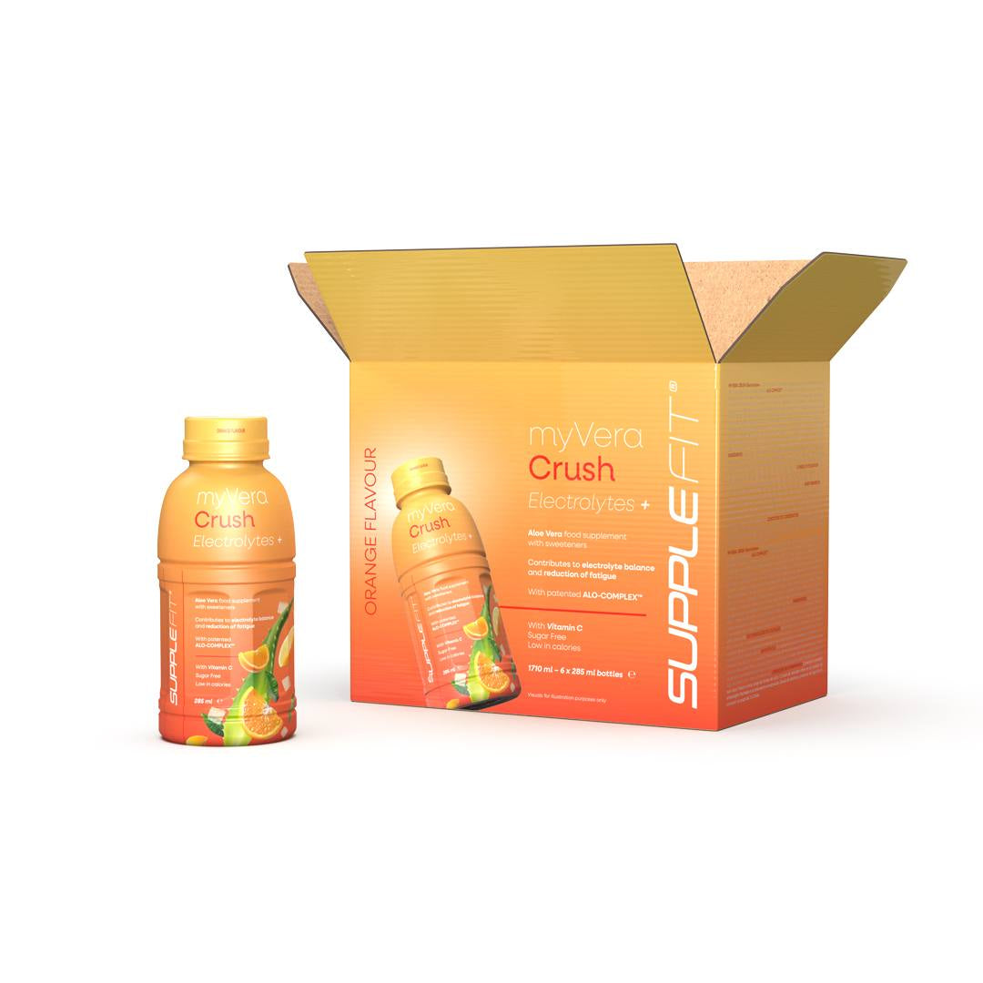 INTA006-06 - MYVERA CRUSH Electrolytes + | Suplemento alimenticio con edulcorantes en frascos monodosis de 285 ml (pack de 6) - 1710 ml